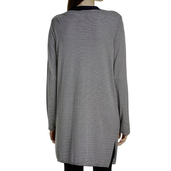 ATM Open Cardigan Silk Cashmere Blend Navy Blue Striped Lightweight Nautical M - Picture 2 of 9